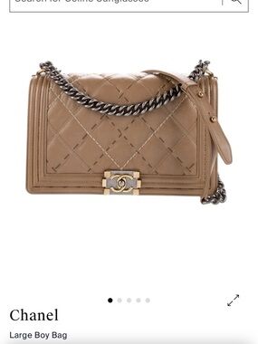 CHANEL caviar Quilted Boy Shoulder Bag in Beige Taupe with Chain Strap